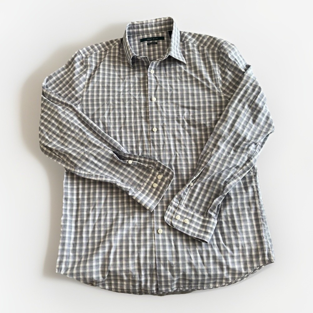 Perry Ellis Men's Non Iron Stretch Button Down Shirt Size Medium Purple Plaid